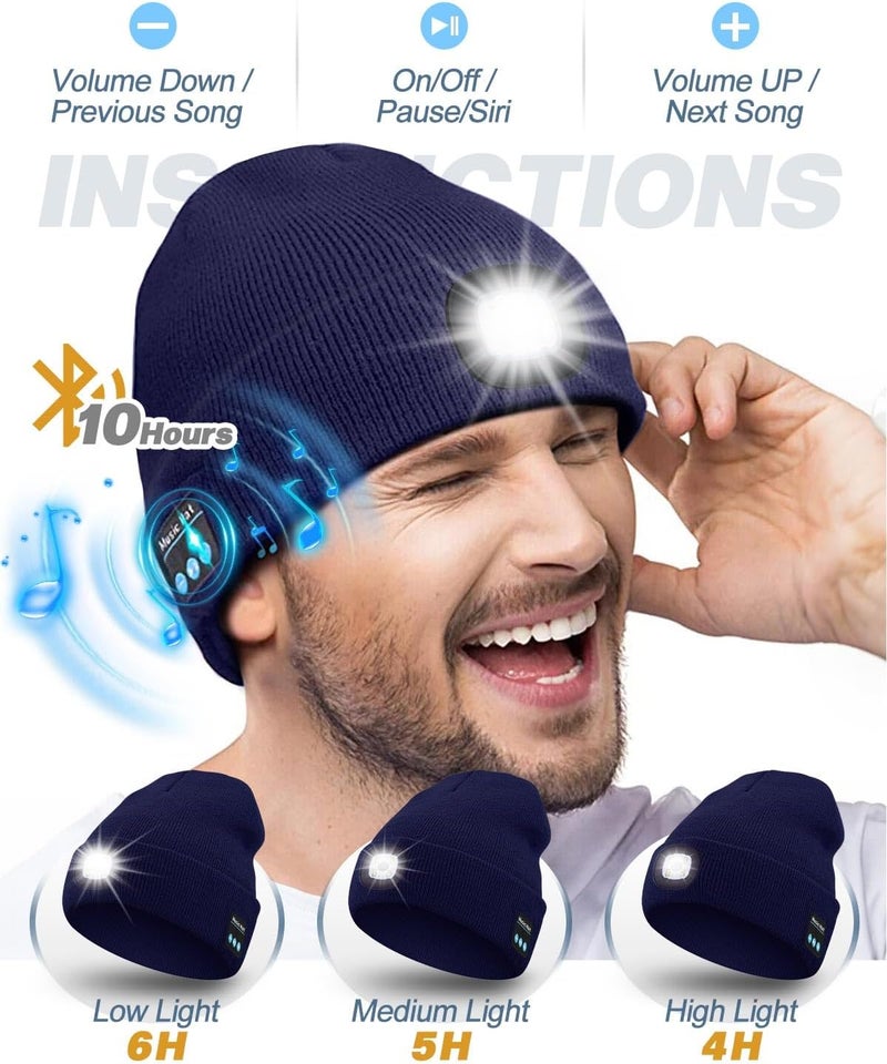 MOXTOYU Bluetooth Beanie with Light, USB Rechargeable LED Headlamp Winter Hat, Christmas Stocking Stuffers Gifts for Men Women - Image 3